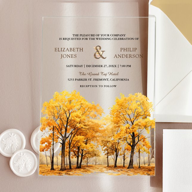 Autumn Fall Oak Trees Forest Wedding Acryleinladungen (Von Creator hochgeladen)