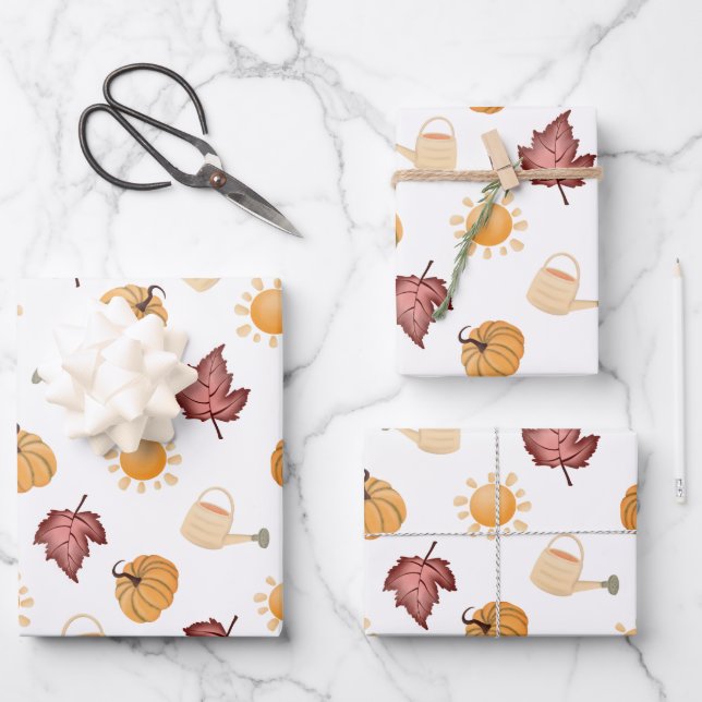 Autumn Fall Pumpkin Leaf Geschenkpapier Set (Vorderseite)