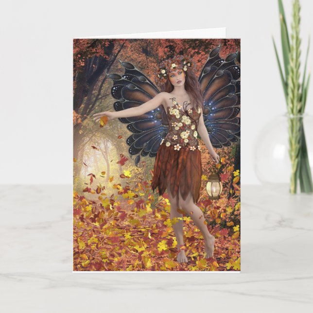 AUTUMN FANTASY LADY FAIRY GREETING CARD BLANK KARTE (Vorderseite)