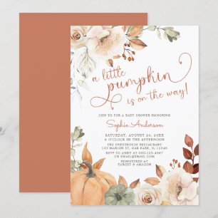  Autumn Floral A Little Pumpkin Fall Baby Shooter  Einladung