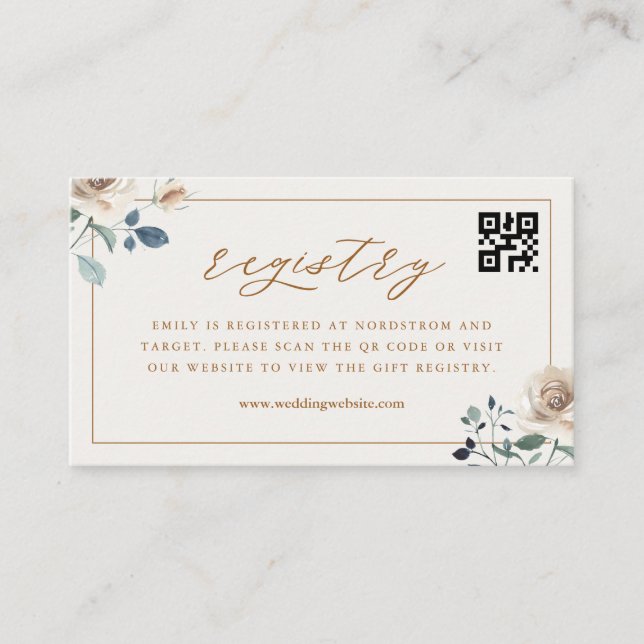 Autumn Floral Bridal Shower QR Code Gift Registry Begleitkarte (Vorderseite)