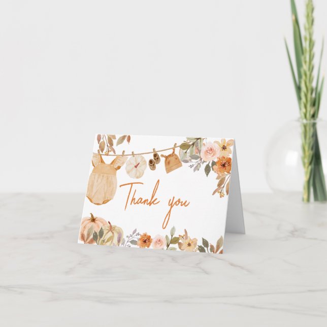 Autumn Floral Little Pumpkin Baby Shower Dankeskarte (Vorderseite)