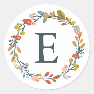 Autumn Floral Monogram Runder Aufkleber