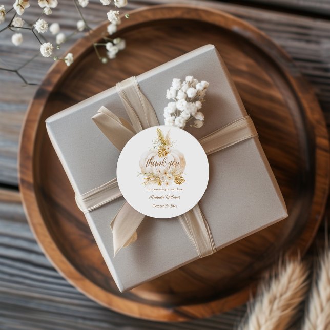 Autumn Floral Pumpkin Baby Showdusche Vielen Dank Runder Aufkleber (Von Creator hochgeladen)
