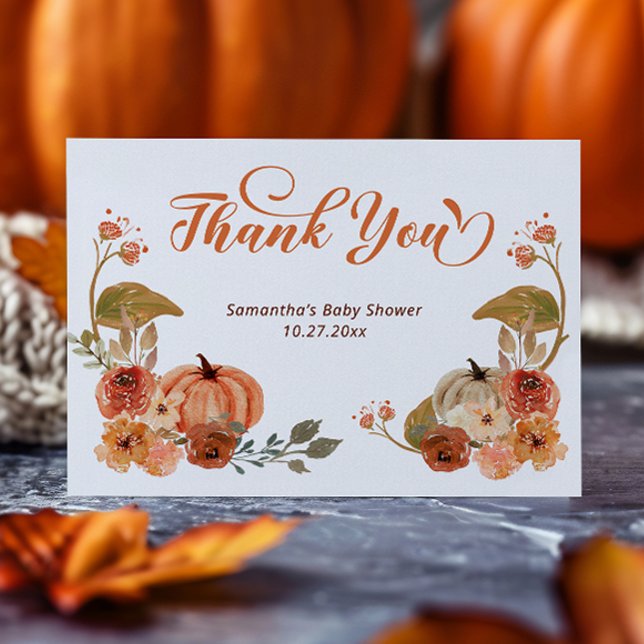 Autumn Floral Pumpkin Baby Shower Dankeskarte (Von Creator hochgeladen)