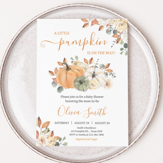 Autumn Floral Pumpkin Baby Shower Einladung (Autumn Pumpkin Baby Shower Invitation)