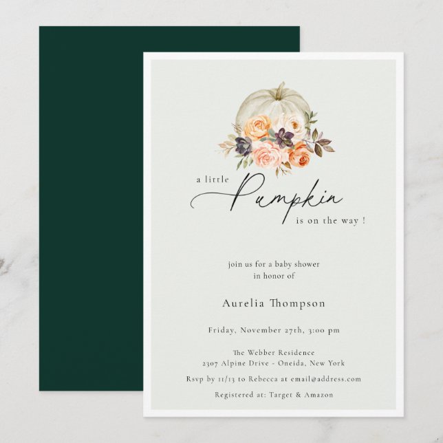 Autumn Floral Pumpkin Baby Shower Einladung (Vorne/Hinten)