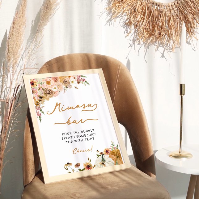 Autumn Floral Pumpkin Brautparty Mimosa Bar Poster (Von Creator hochgeladen)