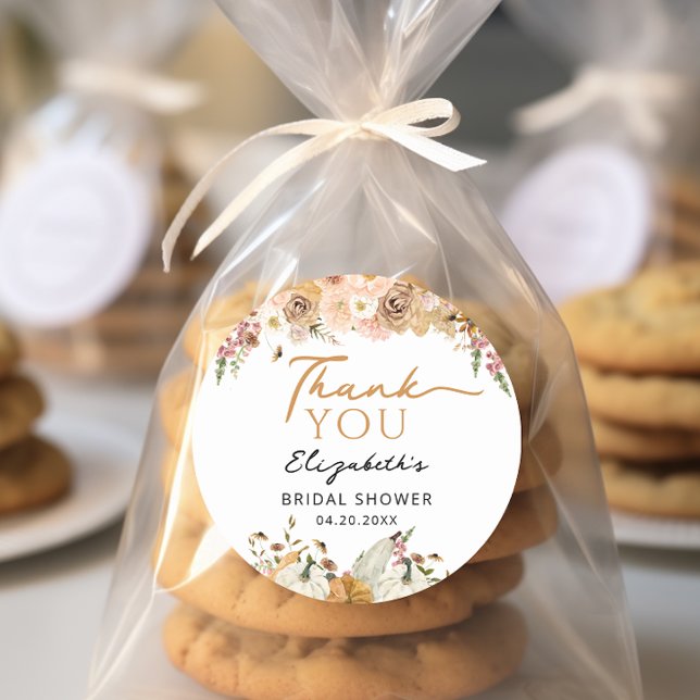 Autumn Floral Pumpkin Vielen Dank Runder Aufkleber (Von Creator hochgeladen)