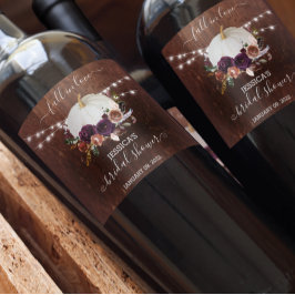 Autumn Floral Pumpkin Wood Brautparty Weinetikett