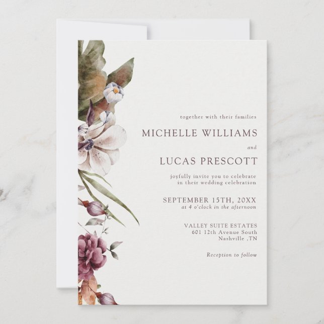 Autumn Floral Wedding Invitation Einladung (Vorderseite)
