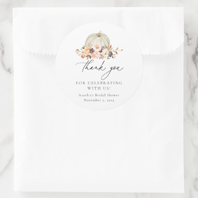 Autumn Floral White Pumpkin Vielen Dank Runder Aufkleber (Tasche)