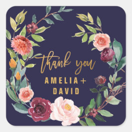 Autumn Floral Wreath Vielen Dank Quadratischer Aufkleber