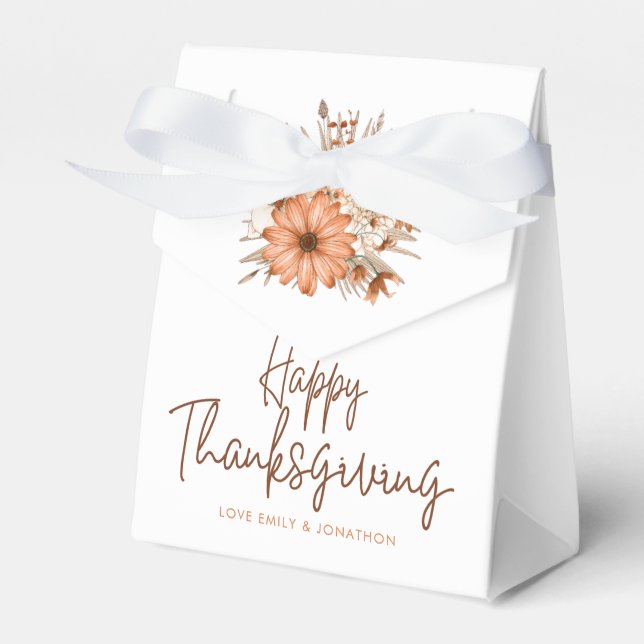 Autumn Florals Skript Namen glücklich Thanksgiving Geschenkschachtel (Vorderseite)