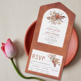 Autumn flowers and arch terracotta fall wedding all in one einladung