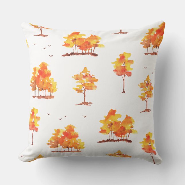 Autumn Forest Watercolor Pattern | Warm Fall Woodl Kissen (Vorderseite)