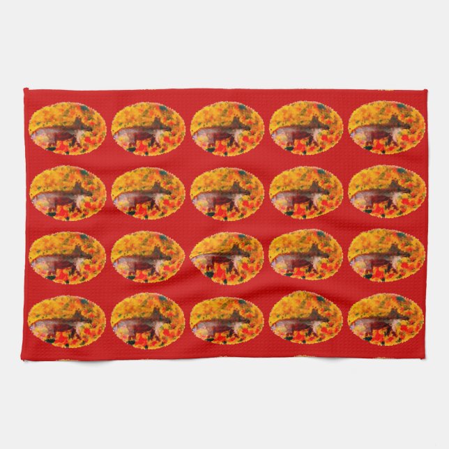 Autumn Fox Pattern Country Handtuch (Horizontal)
