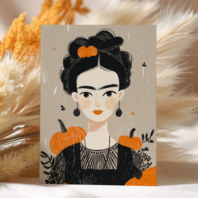 Autumn Frida Kahlo Illustration Niedlich Halloween Postkarte (Von Creator hochgeladen)