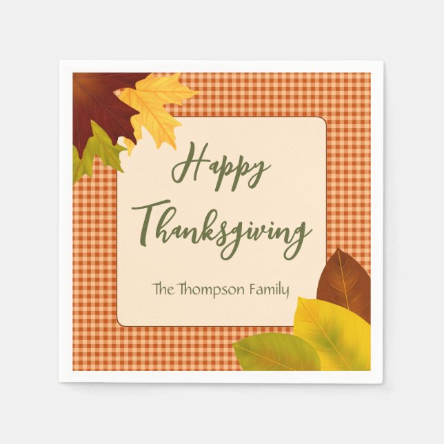 Autumn Gingham Erntedank Cocktail Napkin Serviette (Vorderseite)