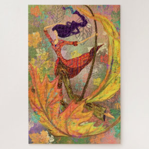 Autumn Girl Verlasse Fantasy Jigsaw Puzzle Malerei