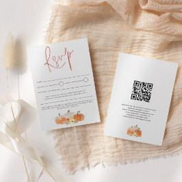 Autumn Glittery Pumpkins Florals Script QR Code RSVP Karte