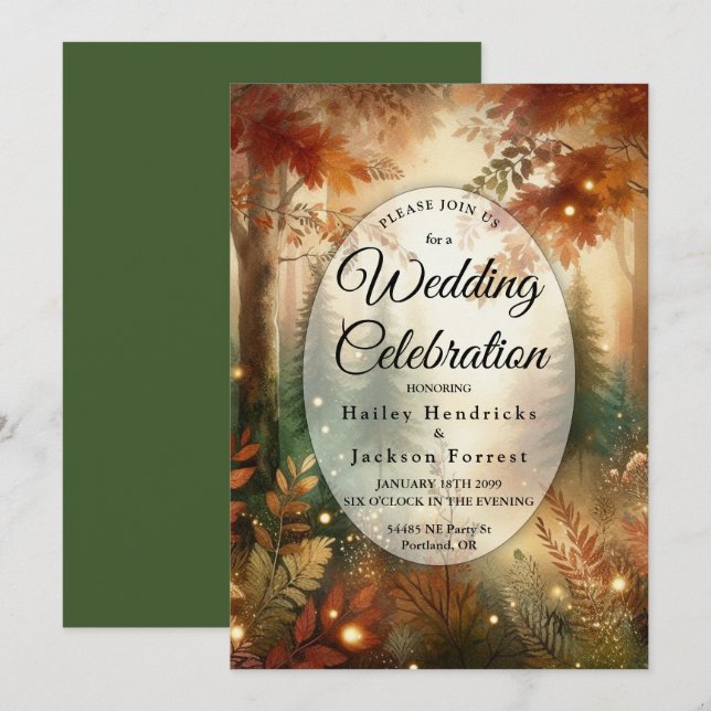 Autumn Glow in the Enchanted Forest Wedding Einladung (Vorne/Hinten)