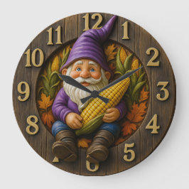 Autumn Gnome Clock with Corn and Leaves Große Wanduhr