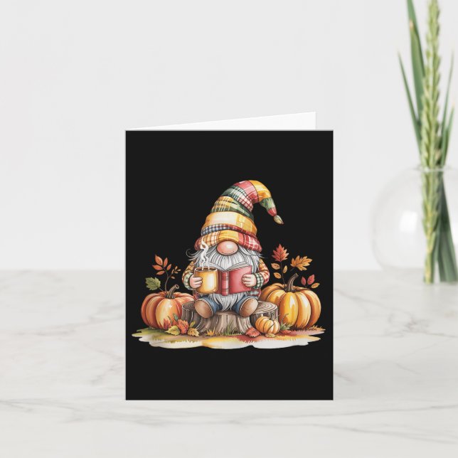Autumn Gnome Reading Book With Pumpkins Fall Tank  Karte (Vorderseite)