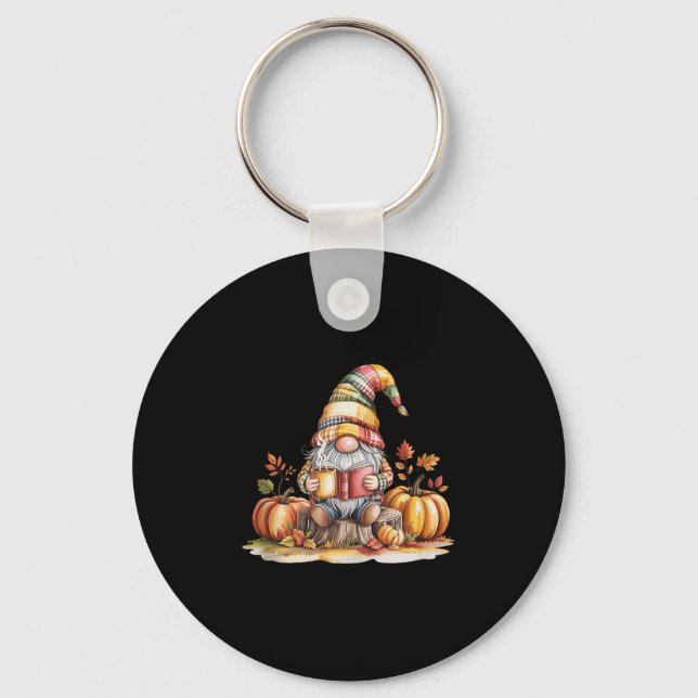 Autumn Gnome Reading Book With Pumpkins Fall Tank  Schlüsselanhänger (Vorderseite)