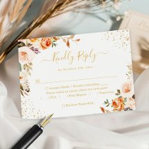 Autumn Gold Leaves Floral Terracotta Wedding
