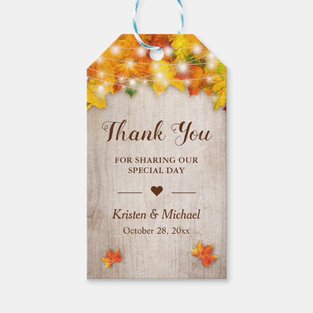 Autumn Gold Maple Blätter String Lights Vielen Dan Geschenkanhänger (Vorderseite)