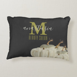 Autumn Gold White Pumpkins Black Beauty Salon Mono Dekokissen