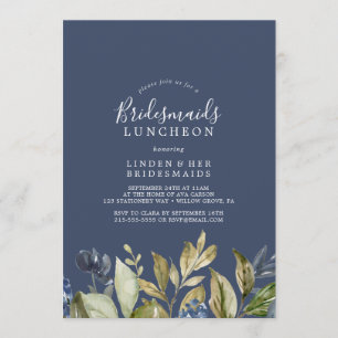 Autumn Greenerenery Navy Bridesmaids Luncheon Einladung