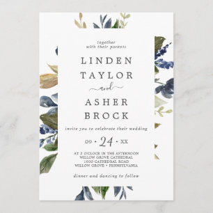 Autumn Greenery Bold Names Wedding Einladung