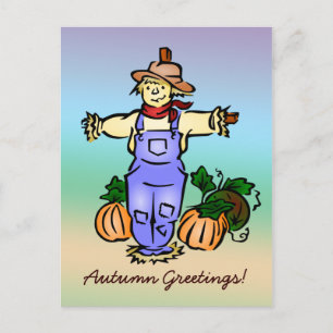 Autumn Greetings Scarecrow Postcard - White Back Postkarte