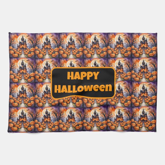 Autumn Halloween Modern Pumpkin Collection Geschirrtuch (Horizontal)