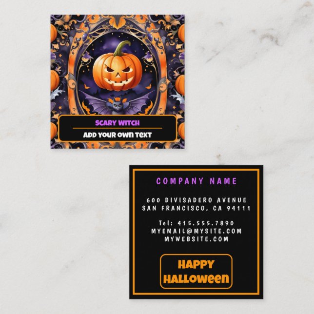 Autumn Halloween Trendy Pumpkin Collection Quadratische Visitenkarte (Vorne/Hinten)