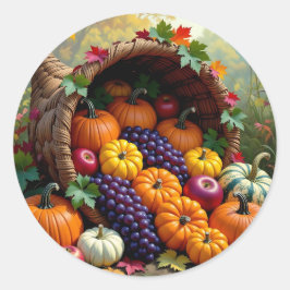 Autumn Harvest and Blessings Cornucopia  Runder Aufkleber