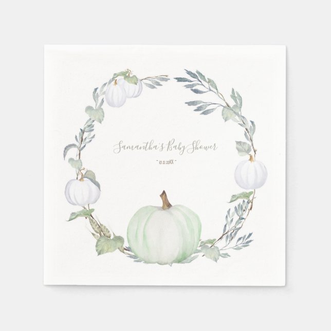 Autumn Harvest Green und White Pumpkin Serviette (Vorderseite)