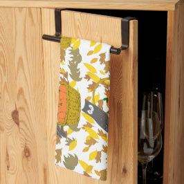 Autumn Harvest Owl & Pumpkin Kitchen Towel Geschirrtuch