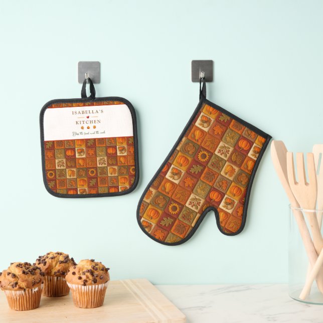 Autumn Harvest Patchwork mit Sessing Quote Ofenhandschuh & Topflappen-Set (Insitu (Hängend))