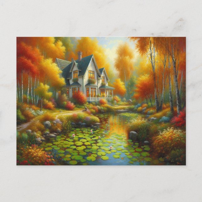 Autumn-Haus-See Postkarte (Vorderseite)