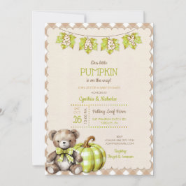 Autumn Kariert Teddy Bären Pumpkin Blätter Einladung