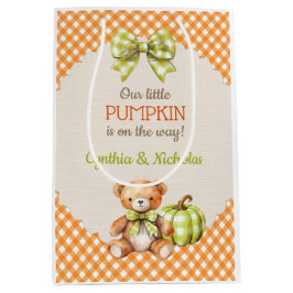Autumn Kariert Teddy Bären Pumpkin Blätter Mittlere Geschenktüte