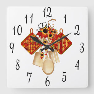 Autumn Kitchen Utensils Quadratische Wanduhr