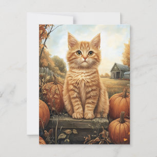 Autumn Kitten mit Pumpkins Postkarte
