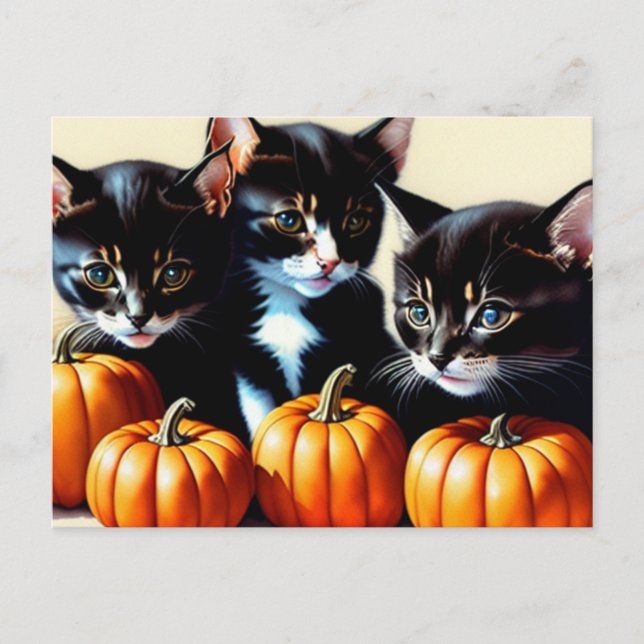 Autumn Kittens mit Pumpkins Feiertagspostkarte (Vorderseite)