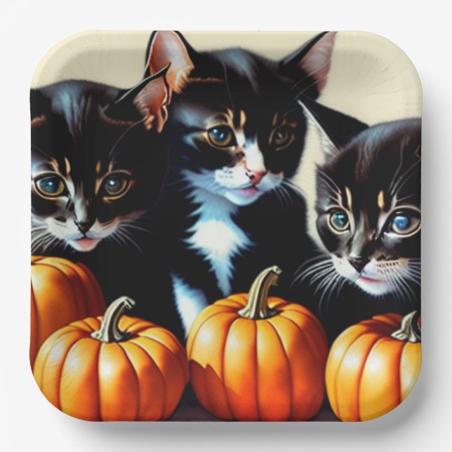Autumn Kittens mit Pumpkins Pappteller (Vorderseite)