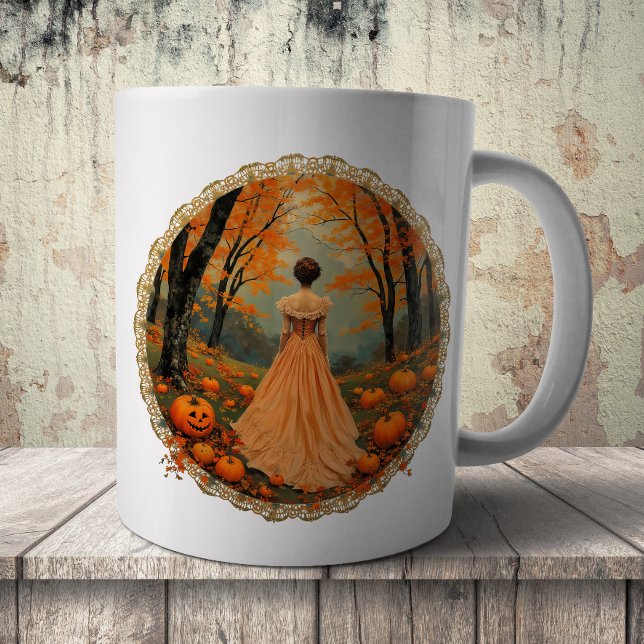 Autumn Lady in Pumpkin Forest Doily Kaffeetasse (Von Creator hochgeladen)