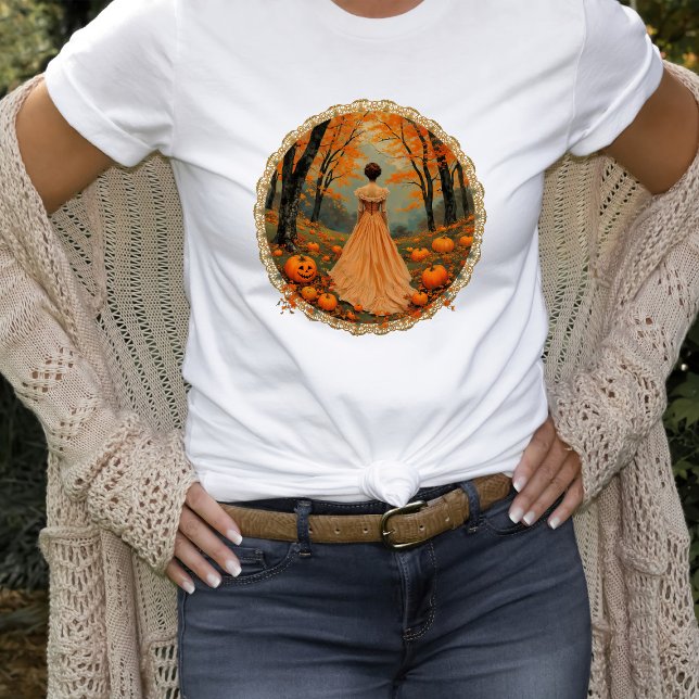 Autumn Lady in Pumpkin Forest Doily T-Shirt (Von Creator hochgeladen)